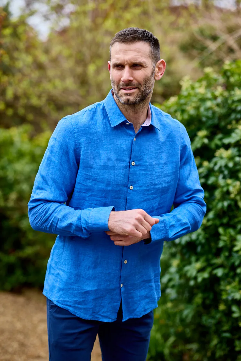 Gun Hill Mens Naxos Linen shirt - Cobalt