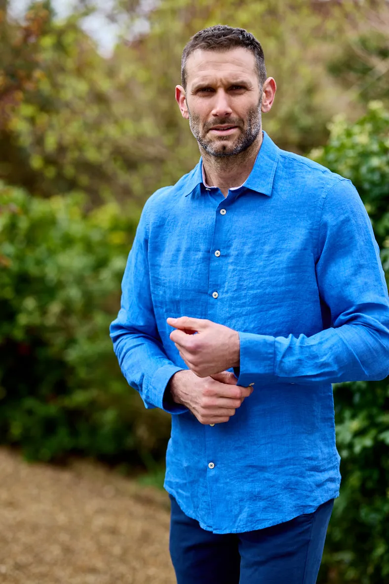 Gun Hill Mens Naxos Linen shirt - Cobalt