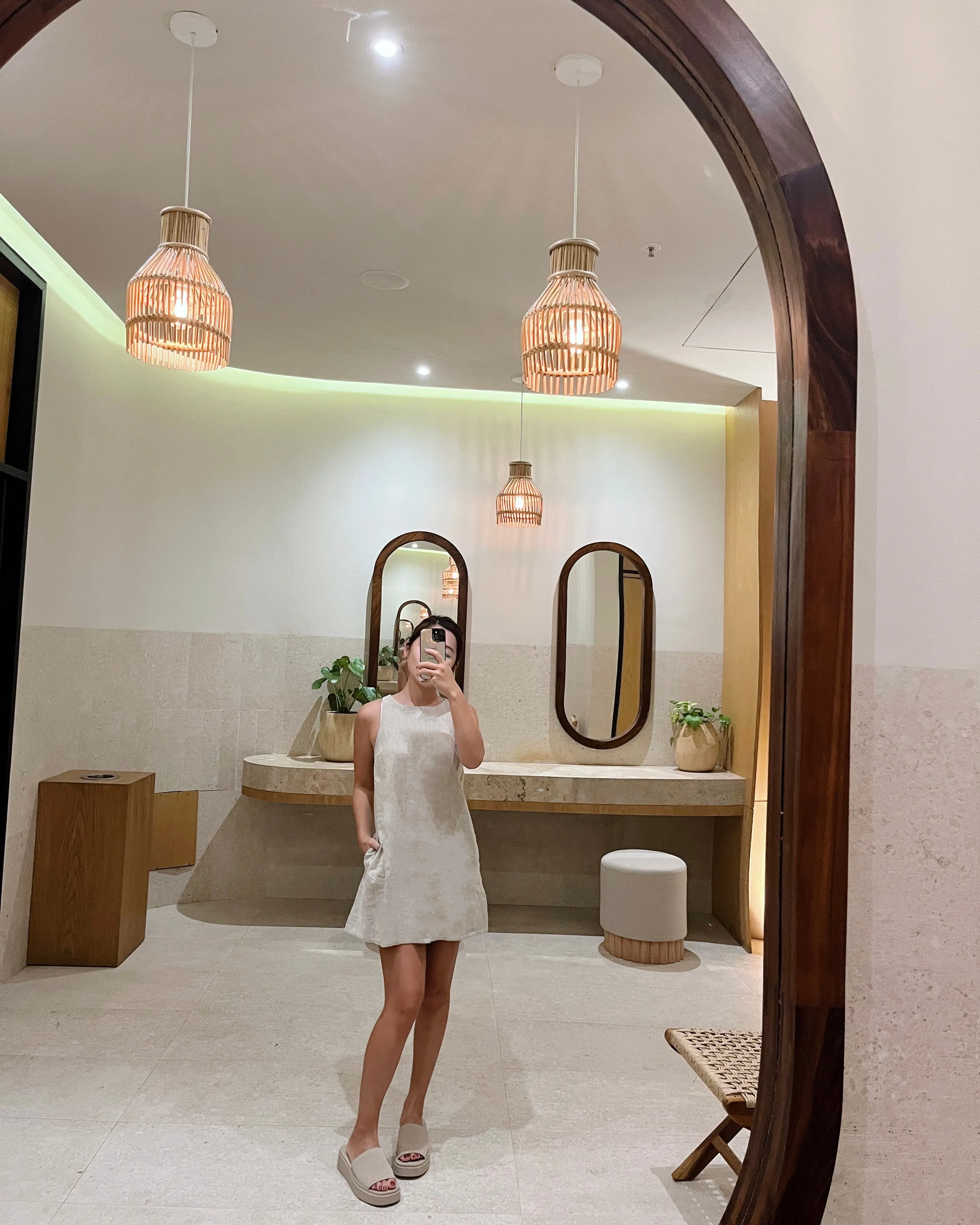 High-Neck Linen-Blend Mini Dress