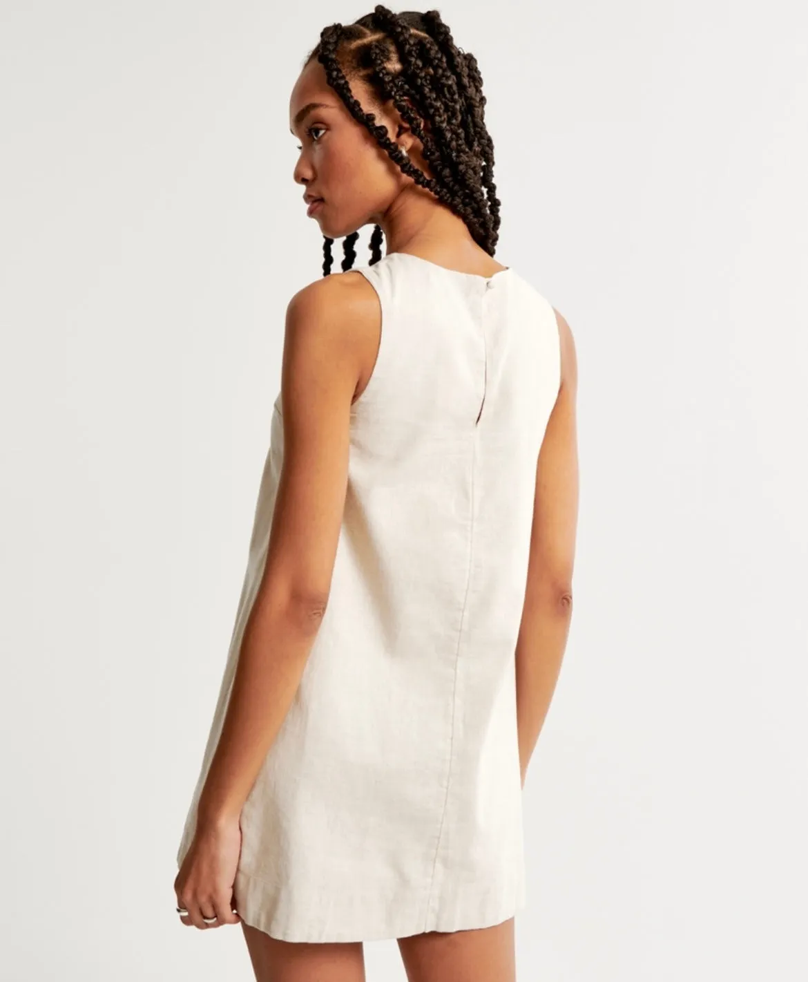 High-Neck Linen-Blend Mini Dress