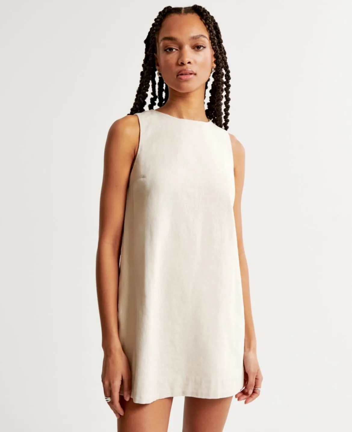 High-Neck Linen-Blend Mini Dress