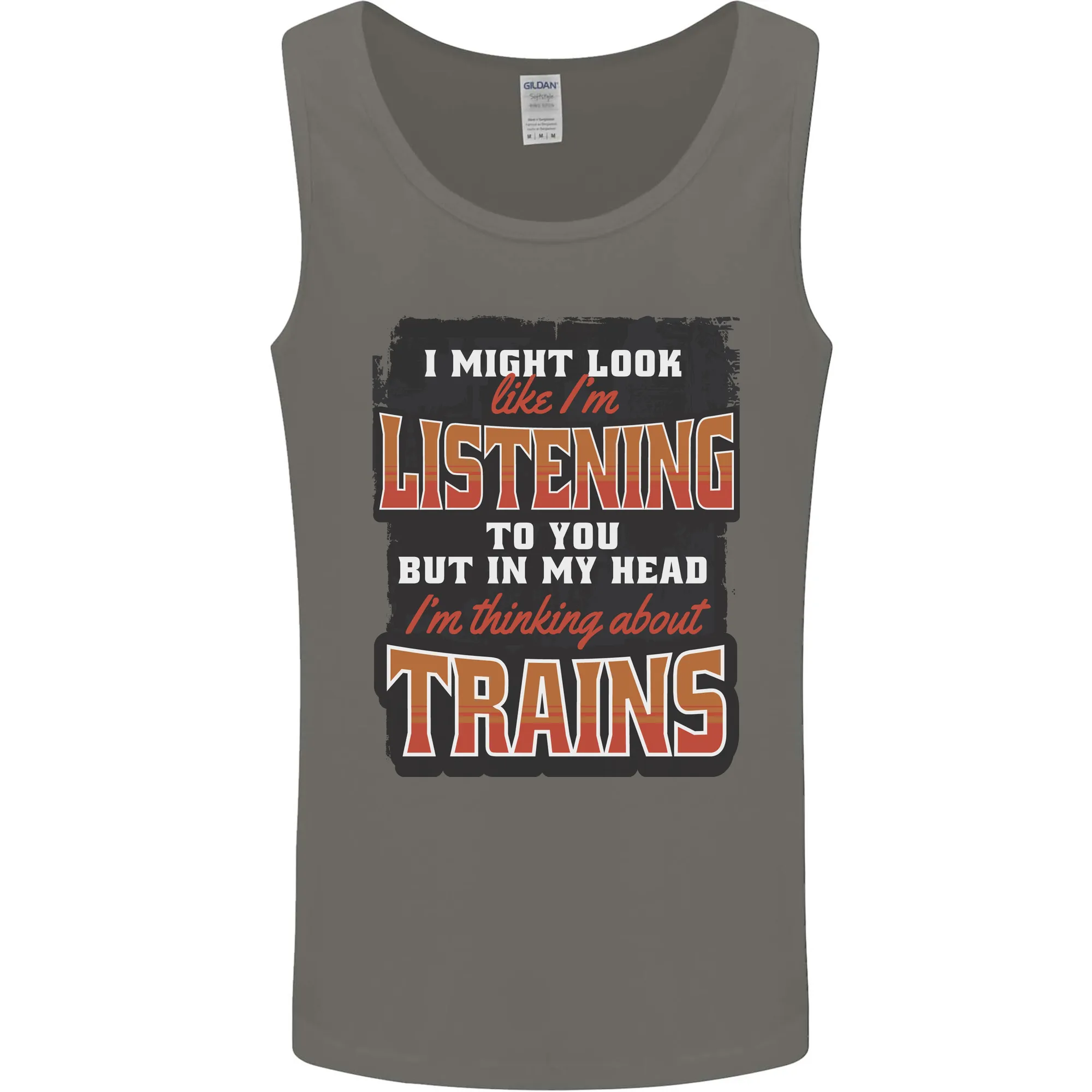 In My Head I'm Thinking About Trains Funny Mens Vest Tank Top