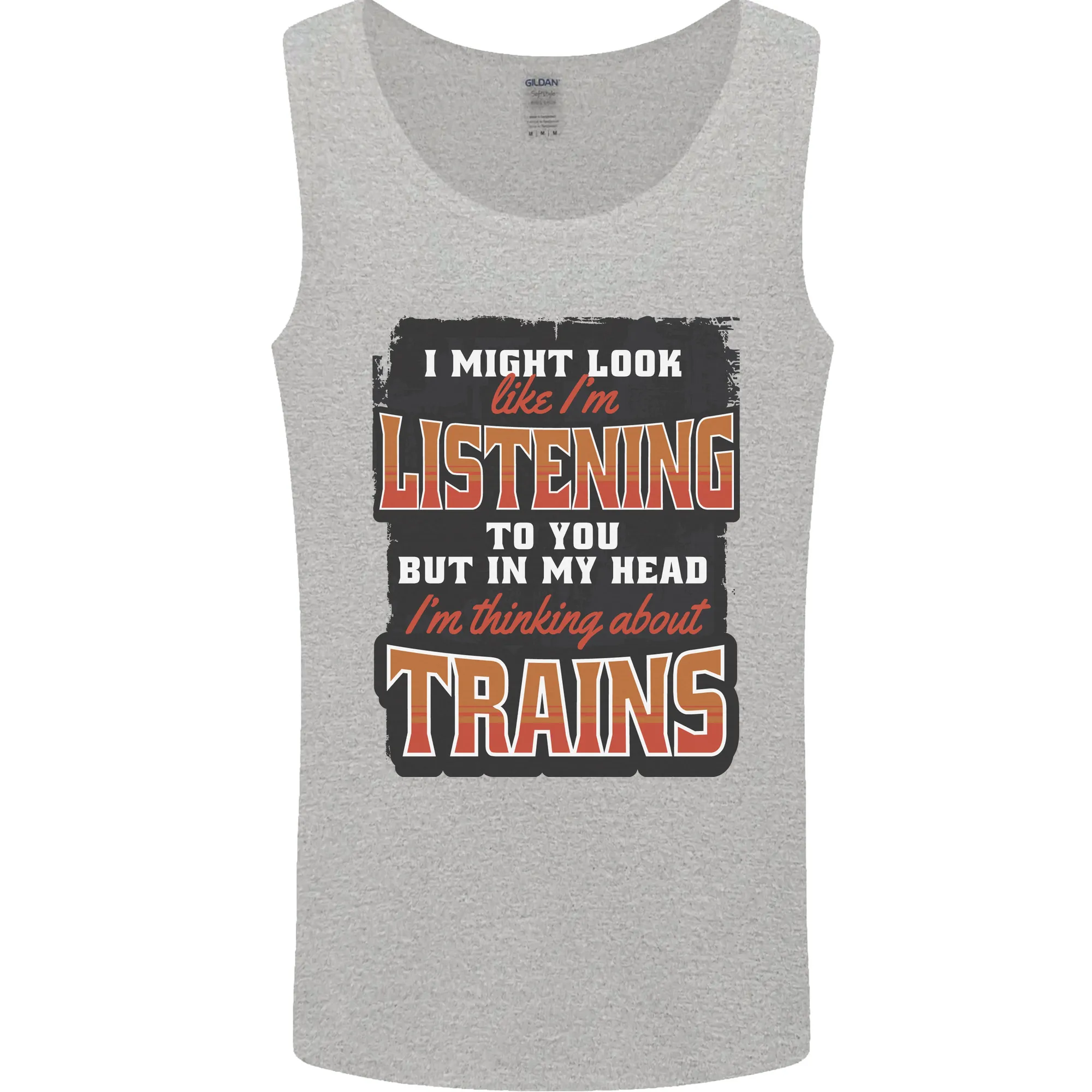 In My Head I'm Thinking About Trains Funny Mens Vest Tank Top