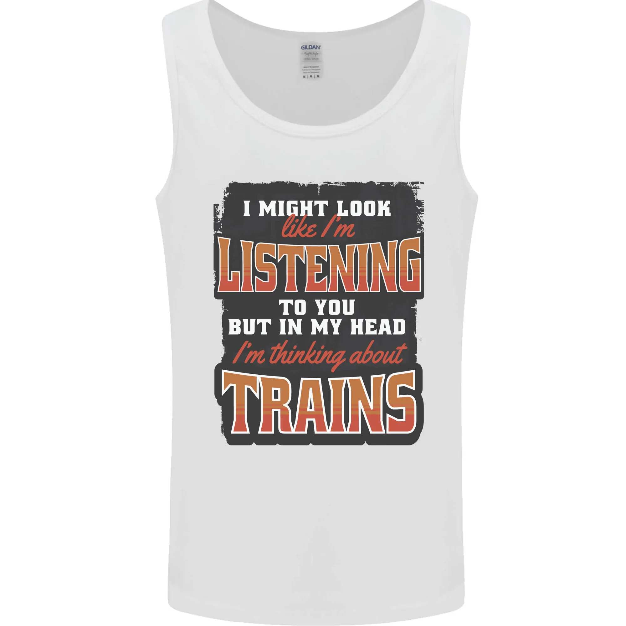 In My Head I'm Thinking About Trains Funny Mens Vest Tank Top