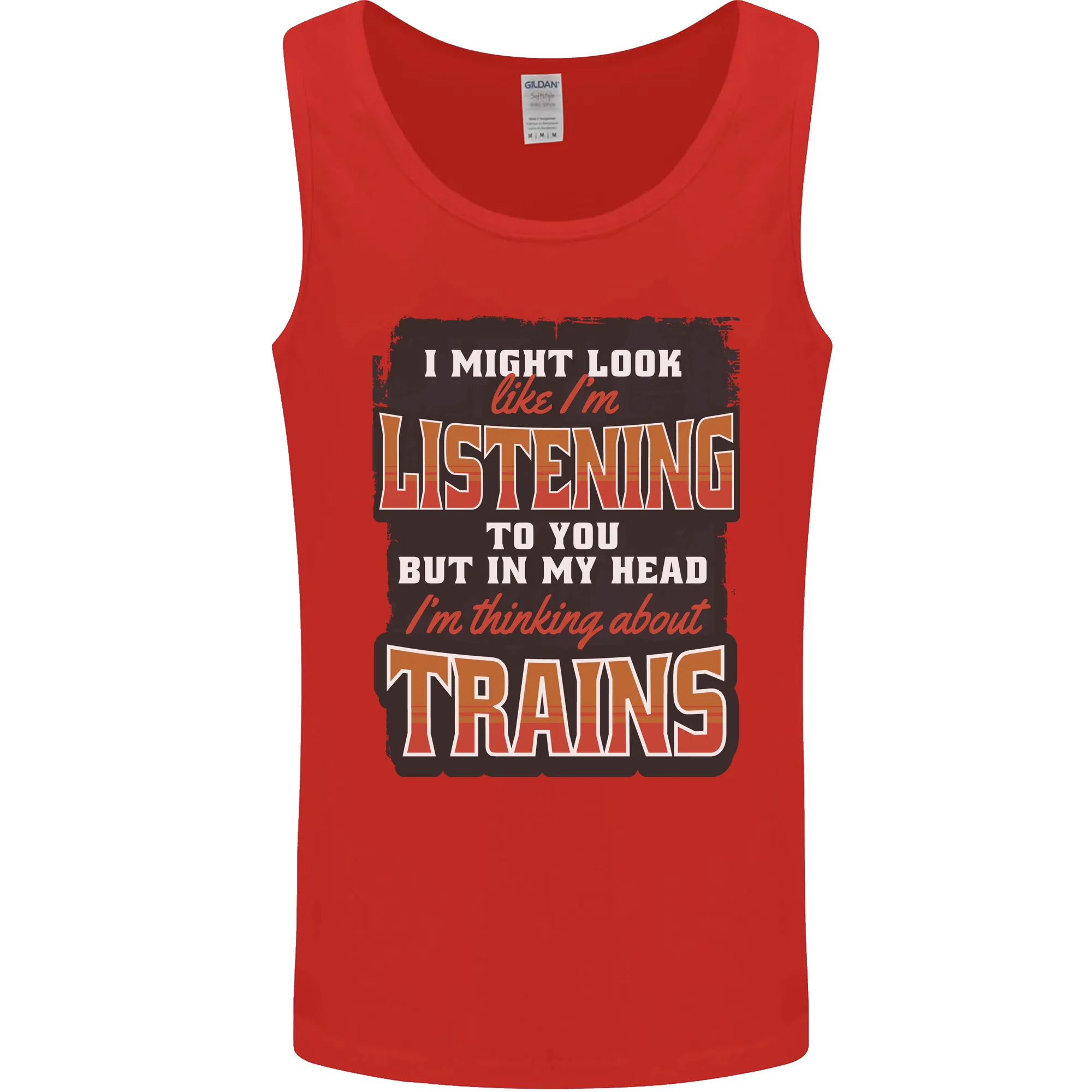 In My Head I'm Thinking About Trains Funny Mens Vest Tank Top