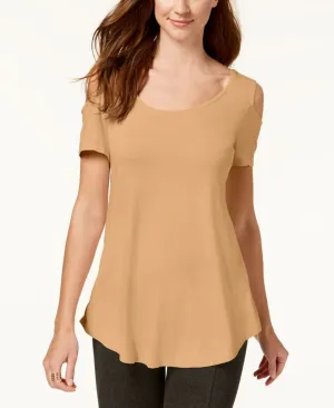 JM Collection Women's Cold-Shoulder Swing T-Shirt Top. 100015505 Nougat Large