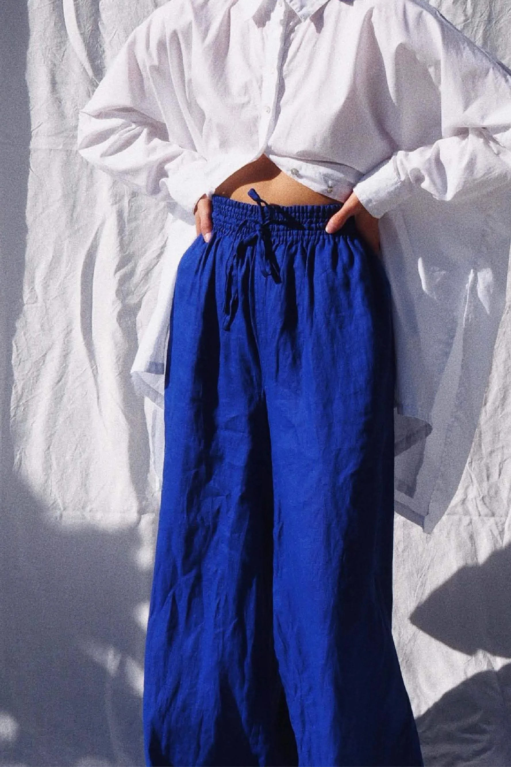 Jonathan Wide Leg Linen Pant Pop Blue