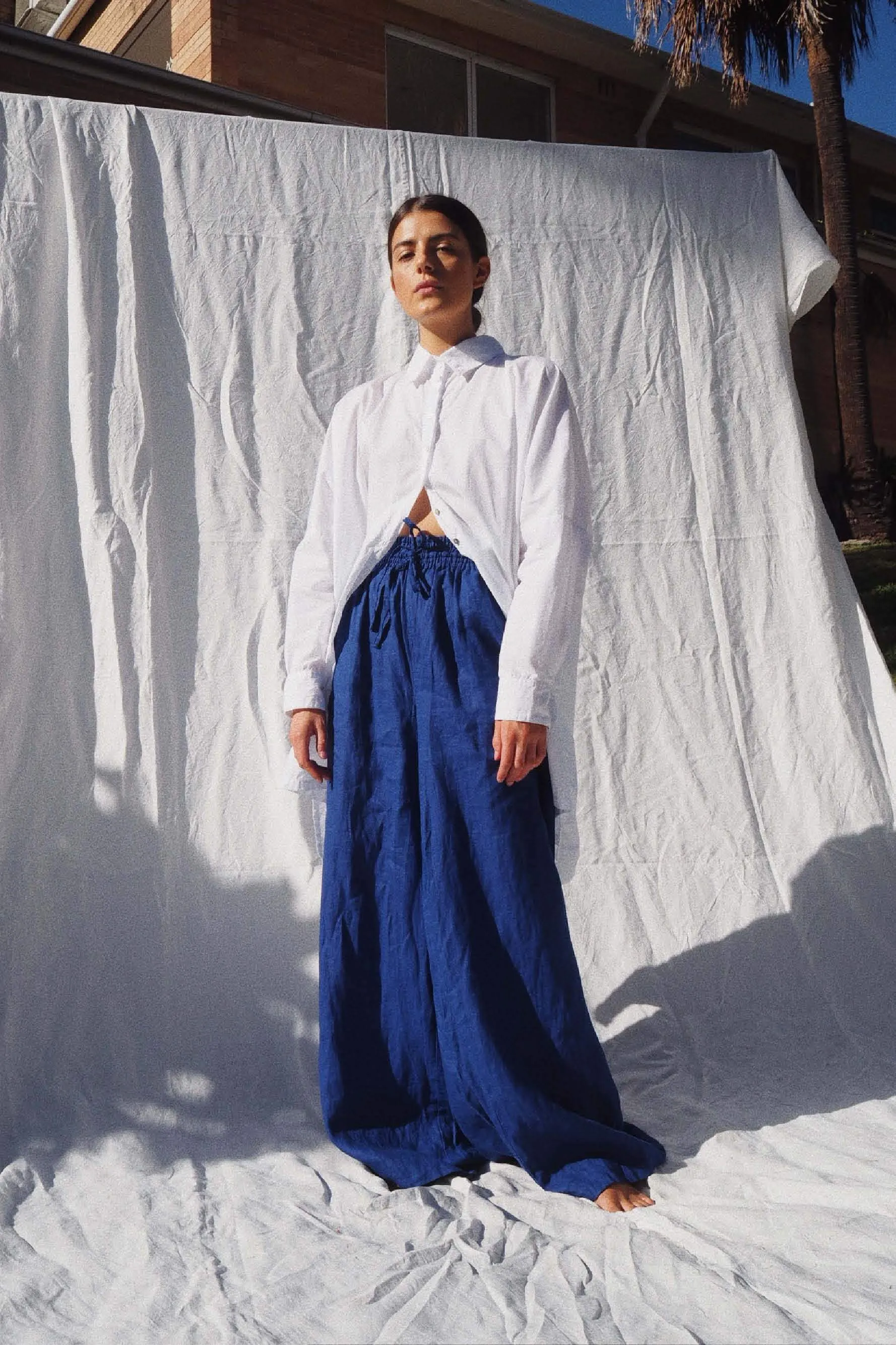 Jonathan Wide Leg Linen Pant Pop Blue