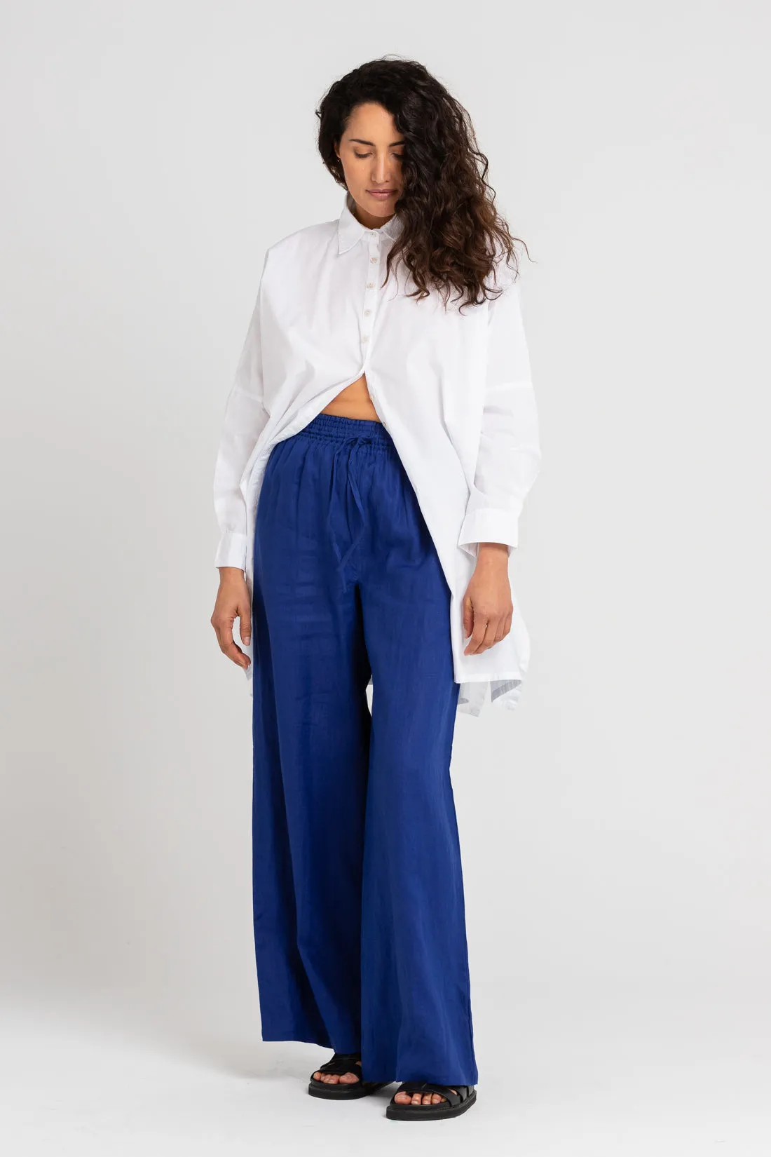 Jonathan Wide Leg Linen Pant Pop Blue