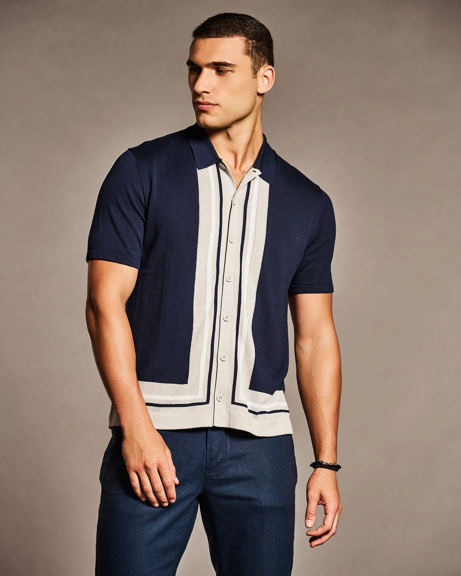 L-Shape Color Block Knit Sweater Shirt