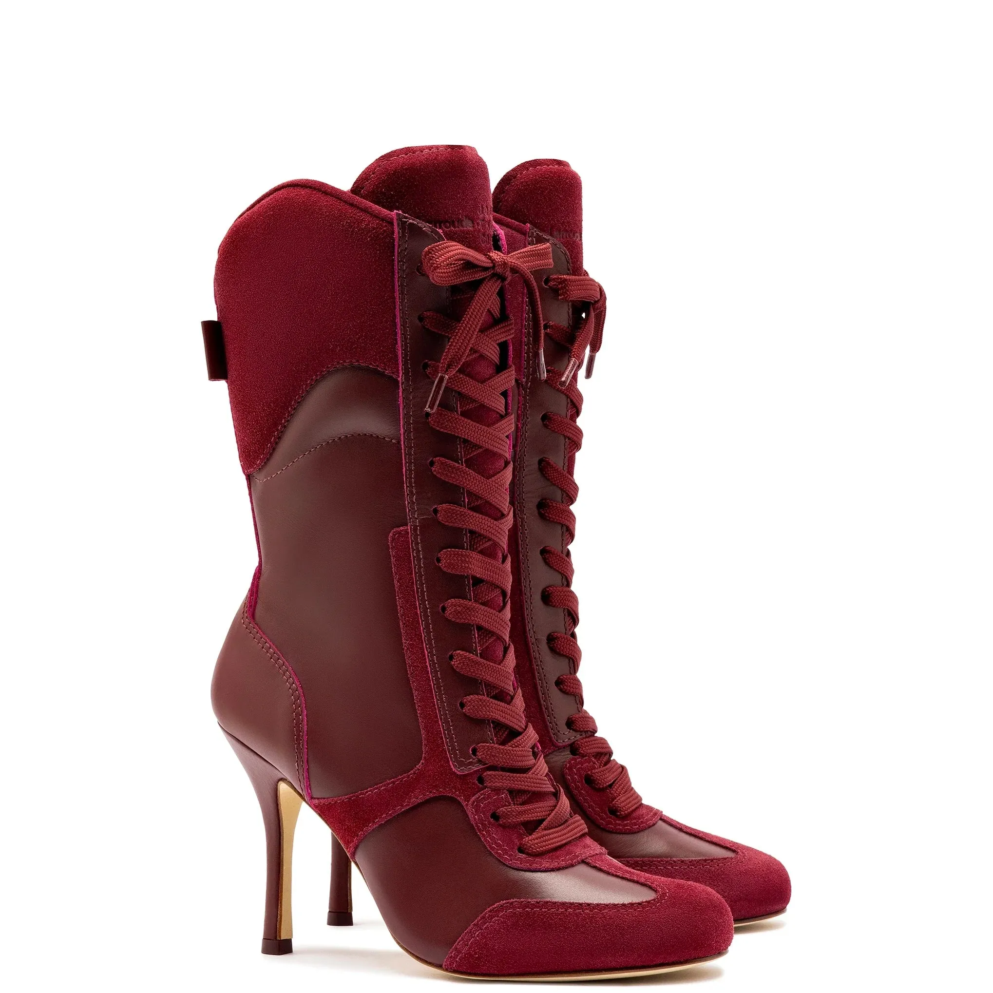 Larroude x Jonathan Cohen High Heel Sneaker Boot In Burgundy Suede