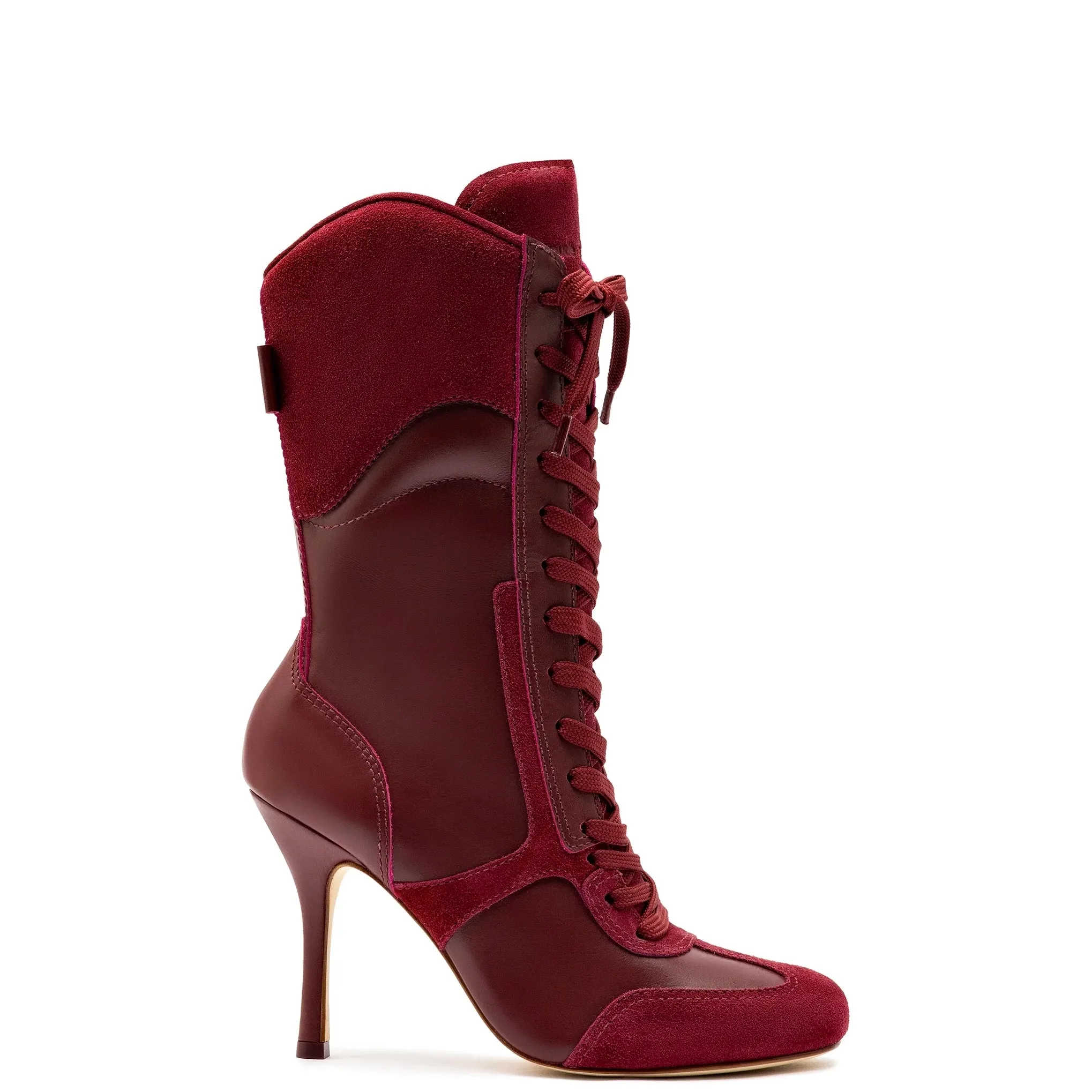 Larroude x Jonathan Cohen High Heel Sneaker Boot In Burgundy Suede