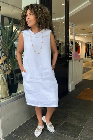 Linen Cowl Neck Dress - White - SS31