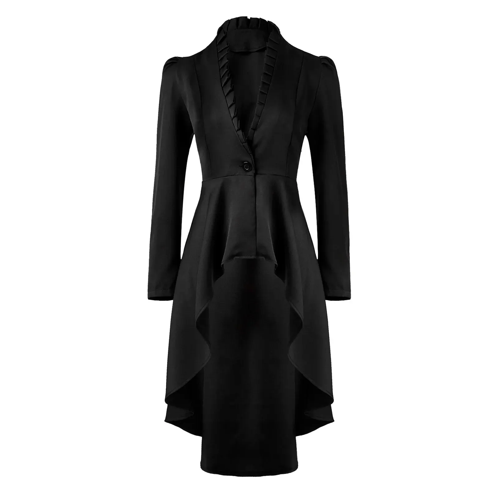Medieval Vintage Trench Coats Elegant Woemn Long Sleeve One Button Irregular Ruffled Slim Mid-Length Dress Stripe Print Tailcoat