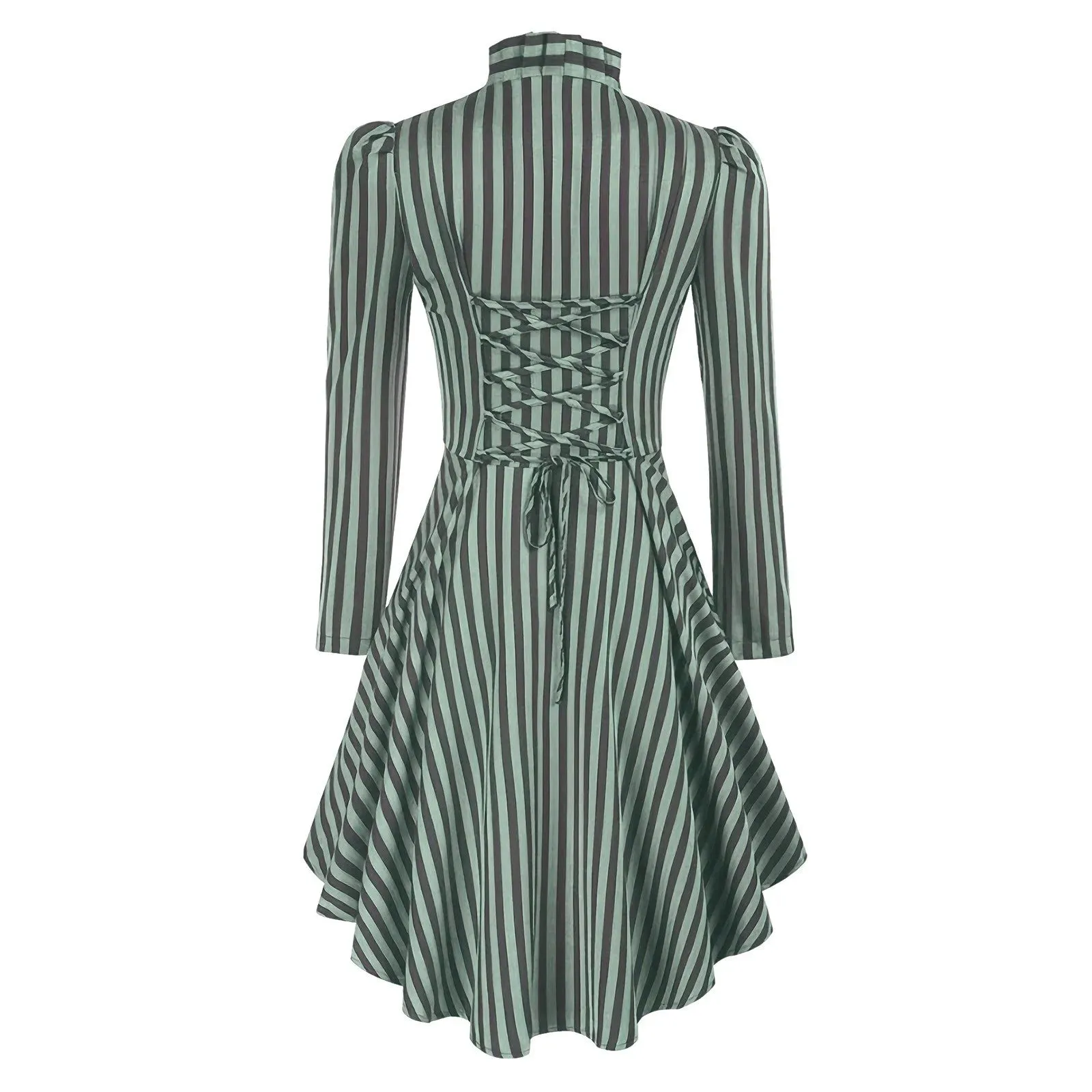 Medieval Vintage Trench Coats Elegant Woemn Long Sleeve One Button Irregular Ruffled Slim Mid-Length Dress Stripe Print Tailcoat