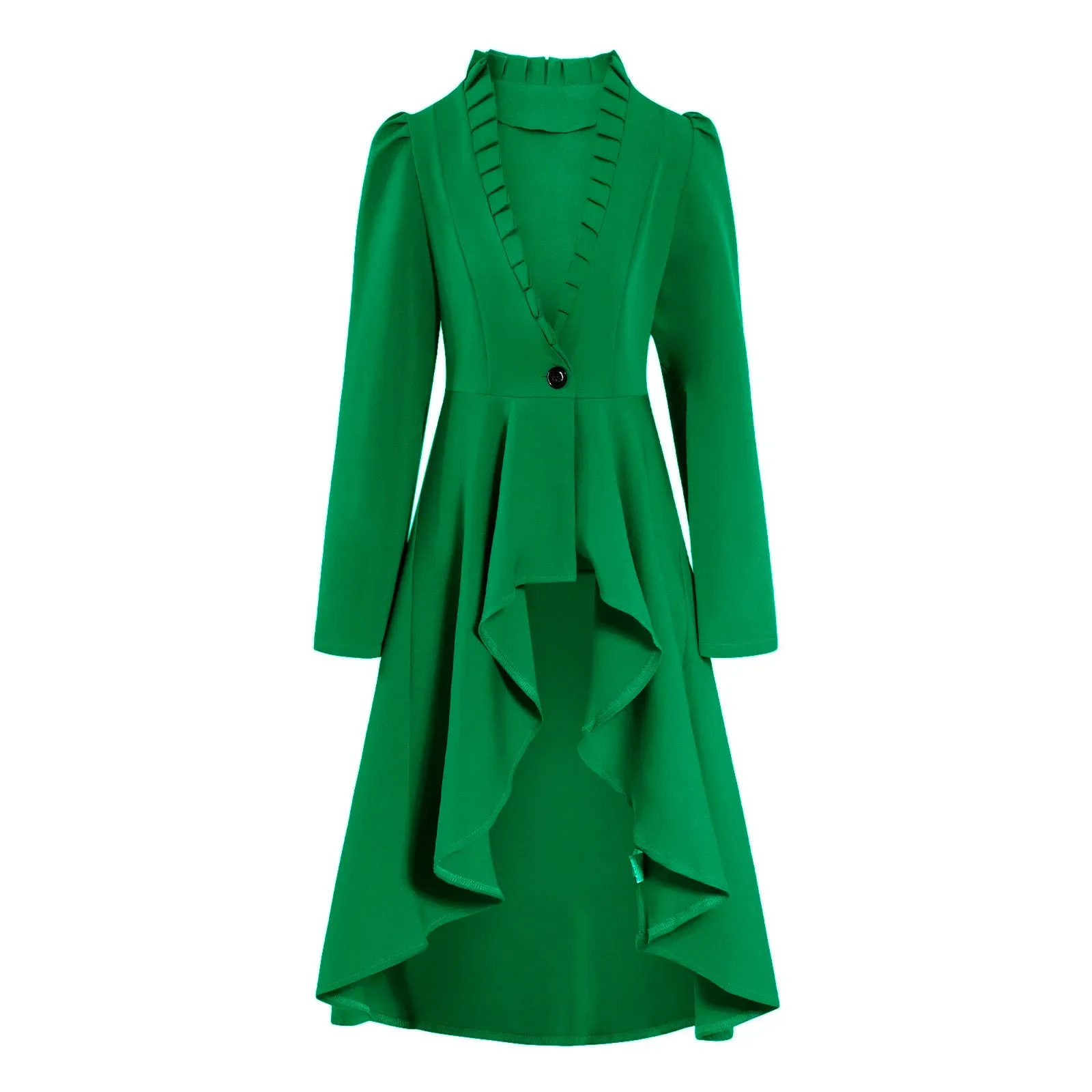Medieval Vintage Trench Coats Elegant Woemn Long Sleeve One Button Irregular Ruffled Slim Mid-Length Dress Stripe Print Tailcoat