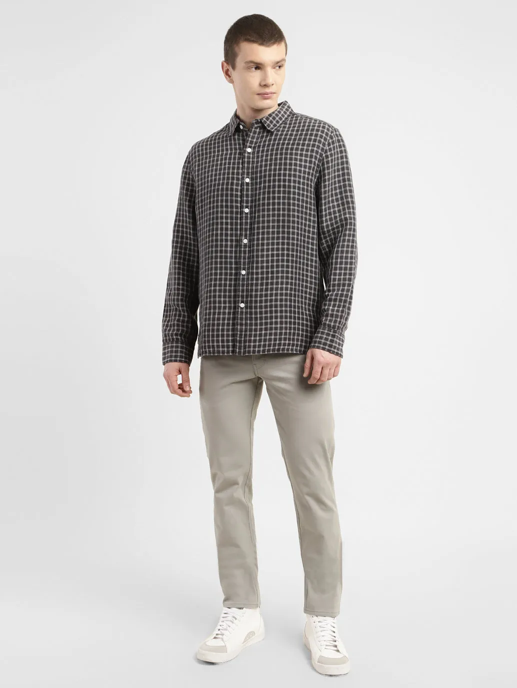 Men's Checkered Spread Collar Linen Shirt