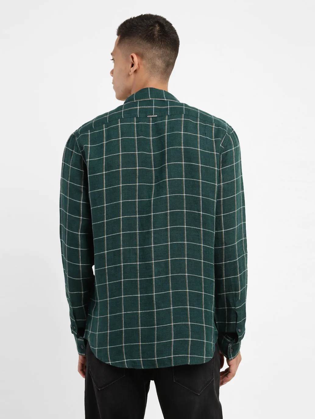 Men's Checkered Spread Collar Linen Shirt