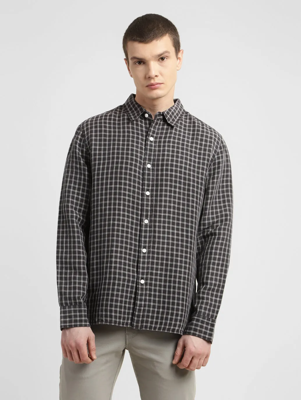 Men's Checkered Spread Collar Linen Shirt