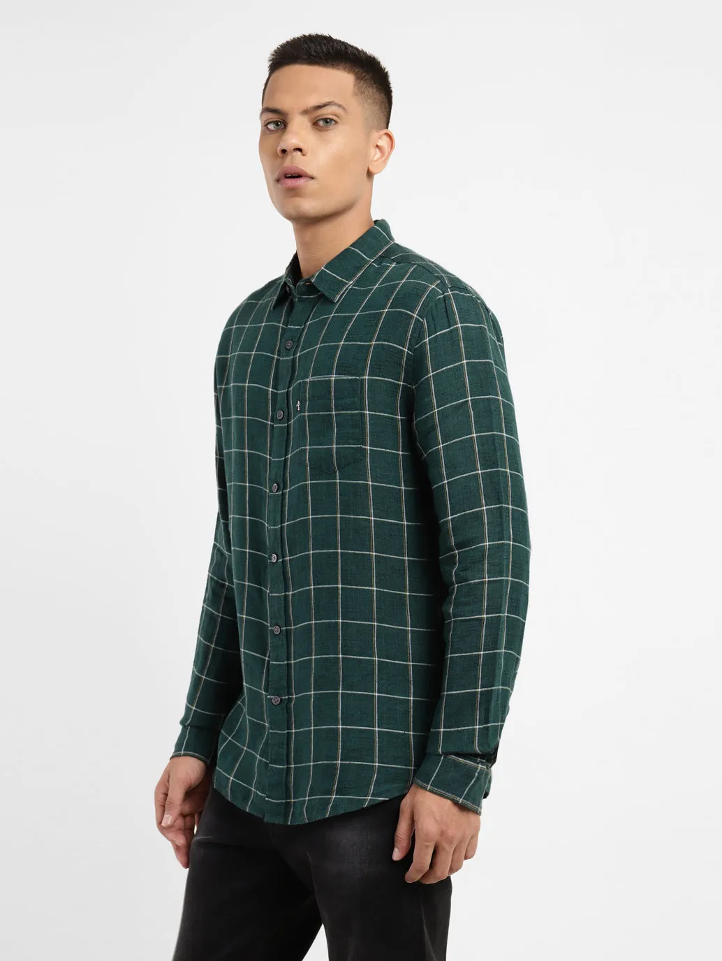Men's Checkered Spread Collar Linen Shirt