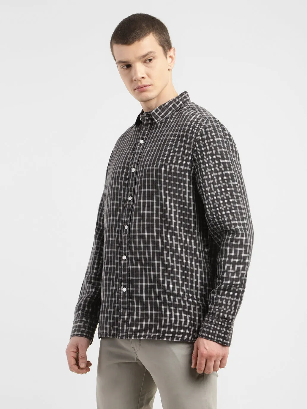 Men's Checkered Spread Collar Linen Shirt