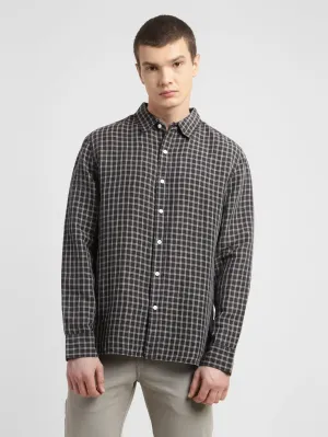 Men's Checkered Spread Collar Linen Shirt