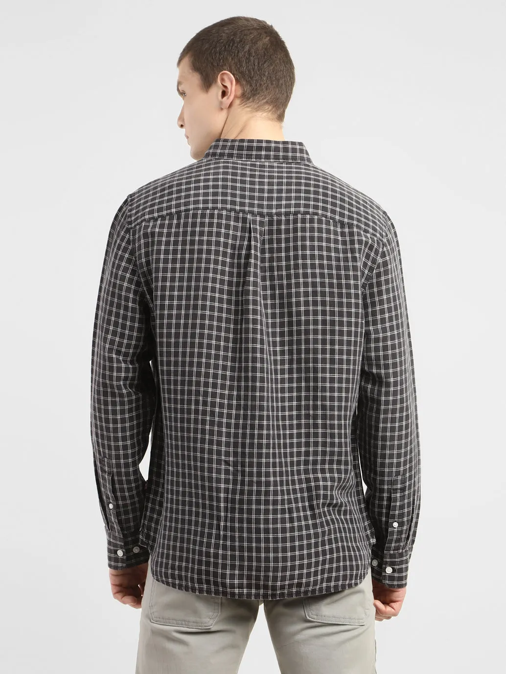 Men's Checkered Spread Collar Linen Shirt