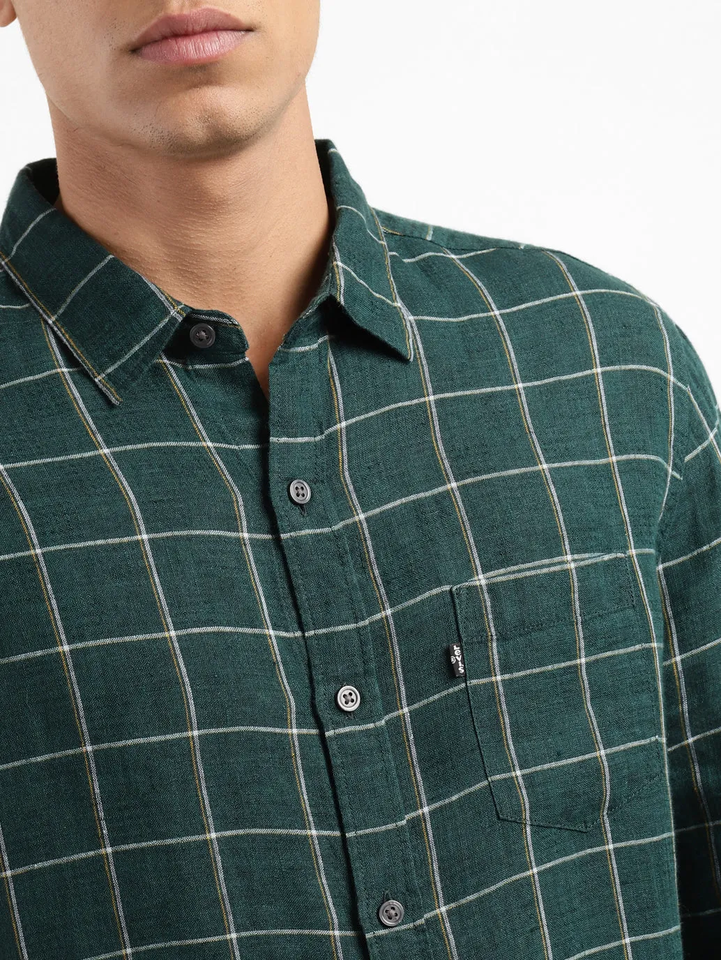 Men's Checkered Spread Collar Linen Shirt