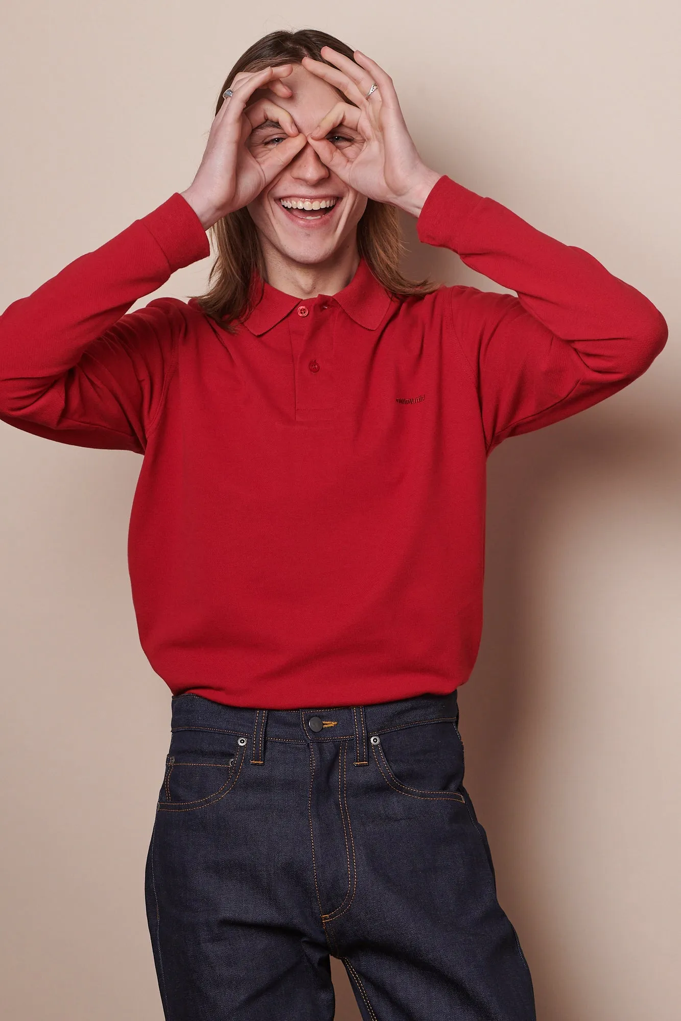 Men's Long Sleeve Polo Shirt - Crimson