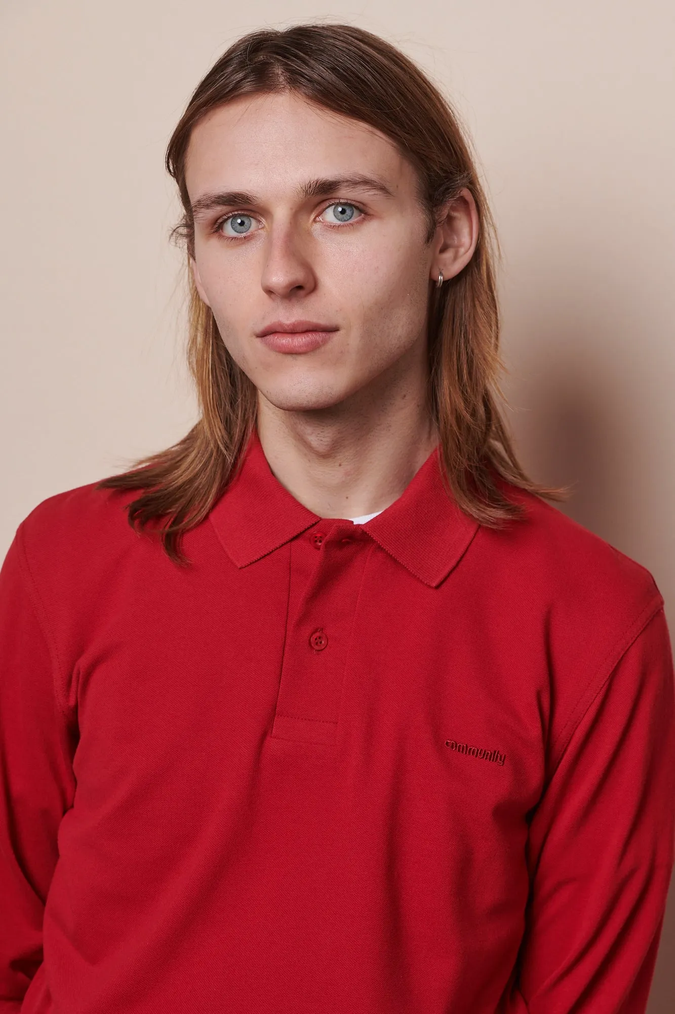 Men's Long Sleeve Polo Shirt - Crimson