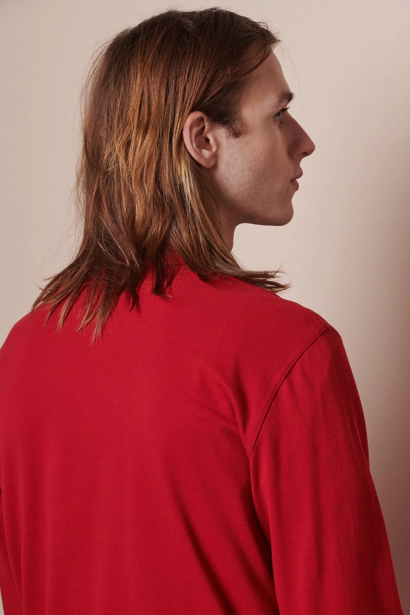 Men's Long Sleeve Polo Shirt - Crimson