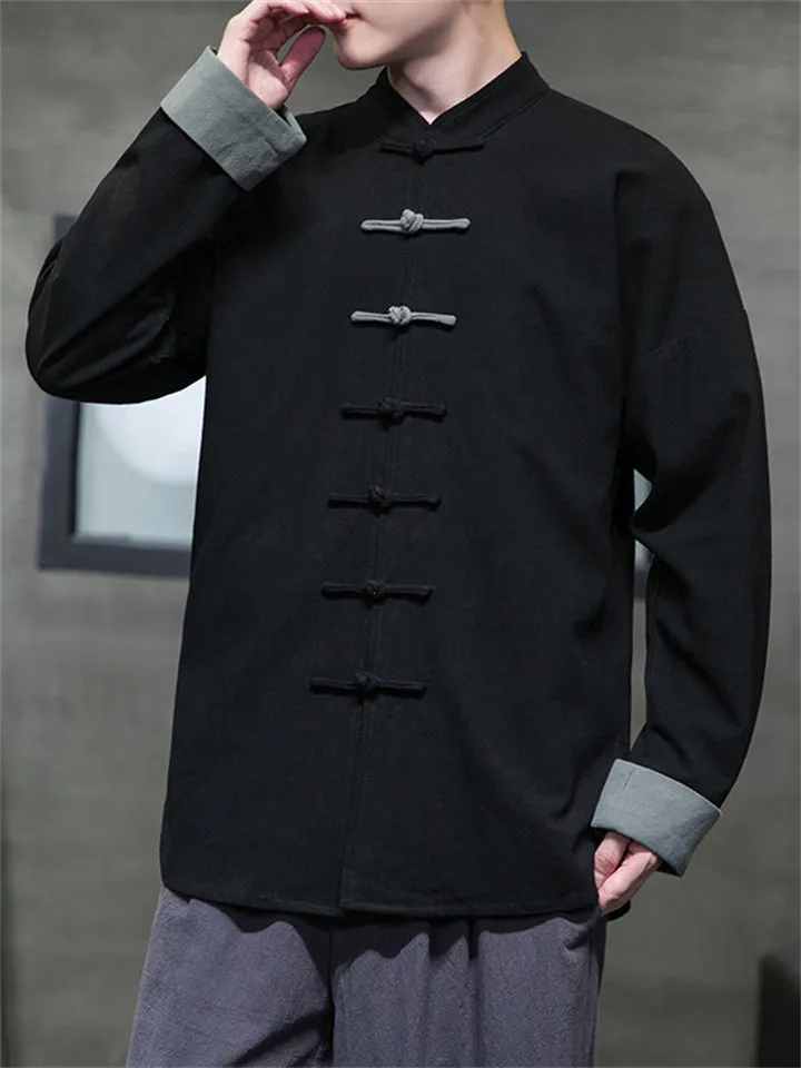 Men's Patchwork Cotton Linen Leisure Hanfu Shirts