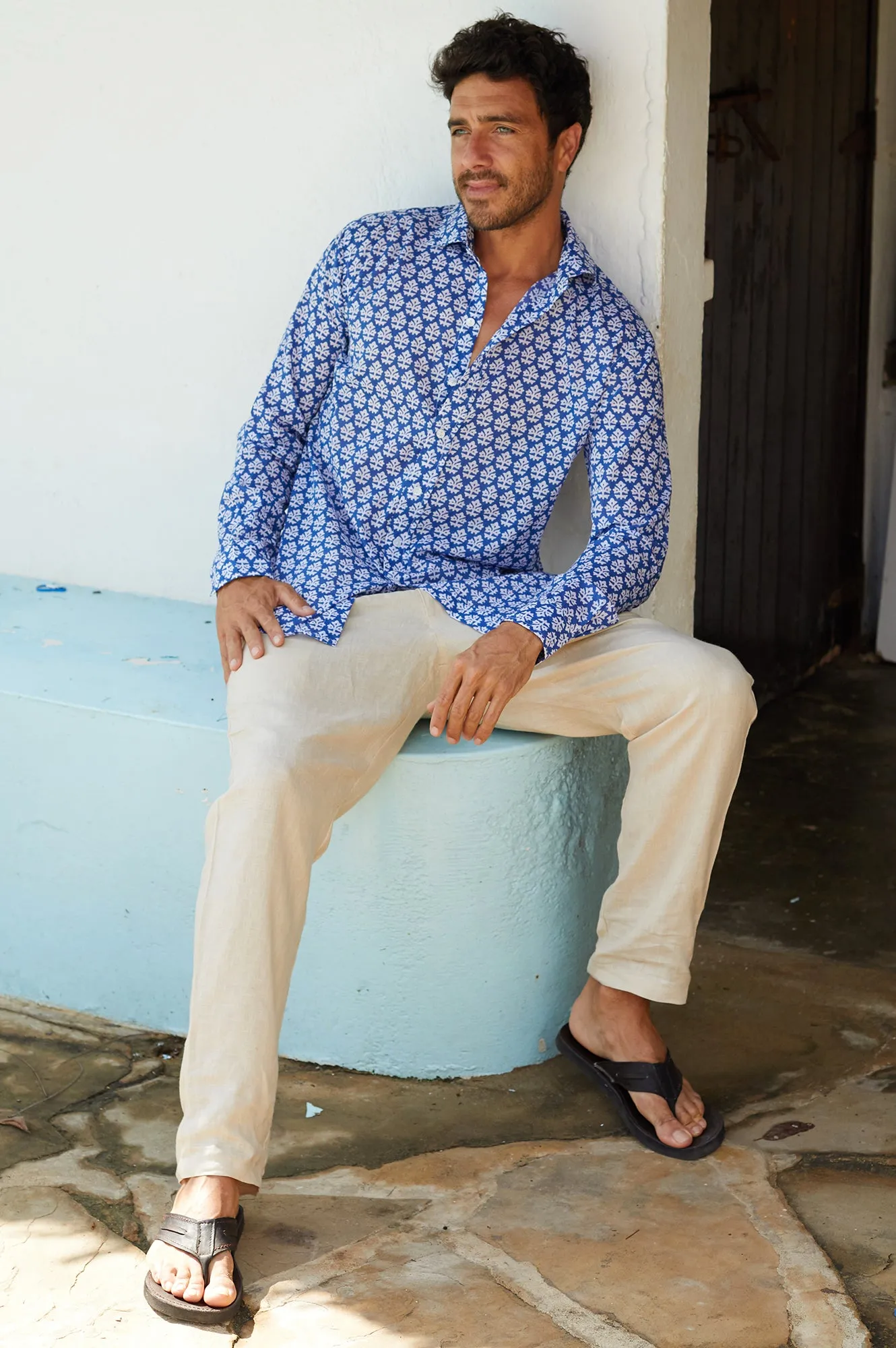 Men's Printed Cotton Shirt | Batik Blue/White