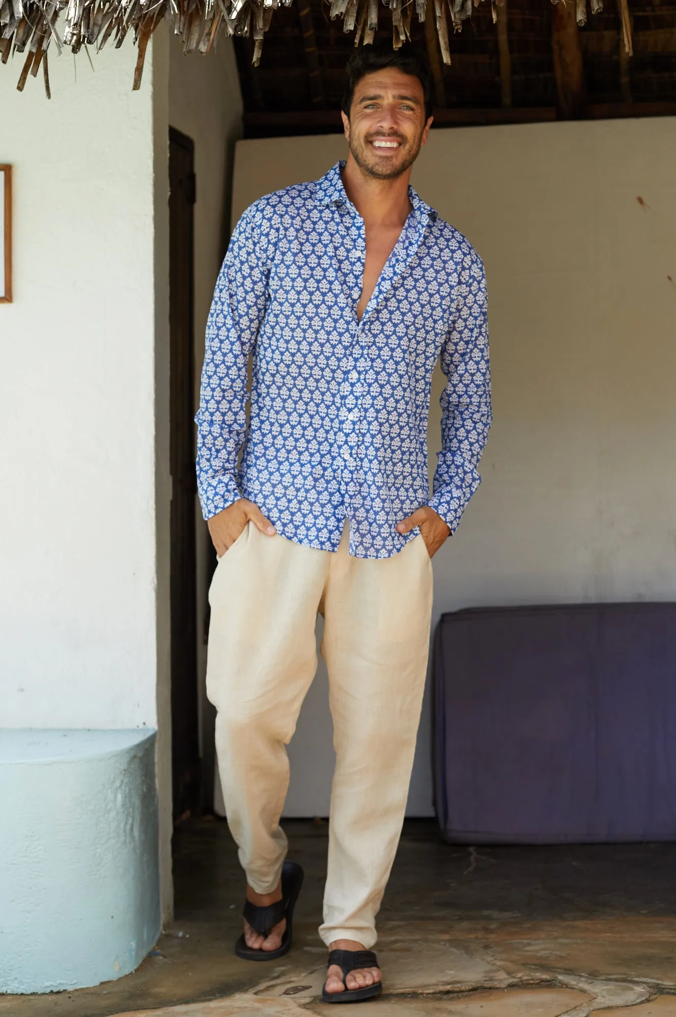 Men's Printed Cotton Shirt | Batik Blue/White
