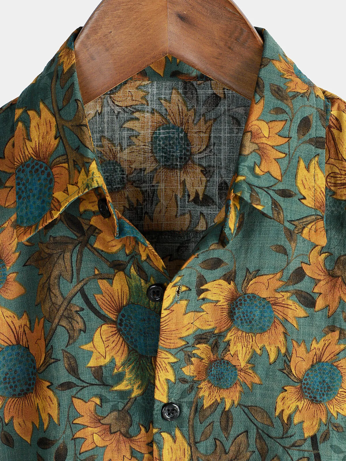 Men's Retro Sunflower Breathable Cotton Short Sleeve Summer Shirt