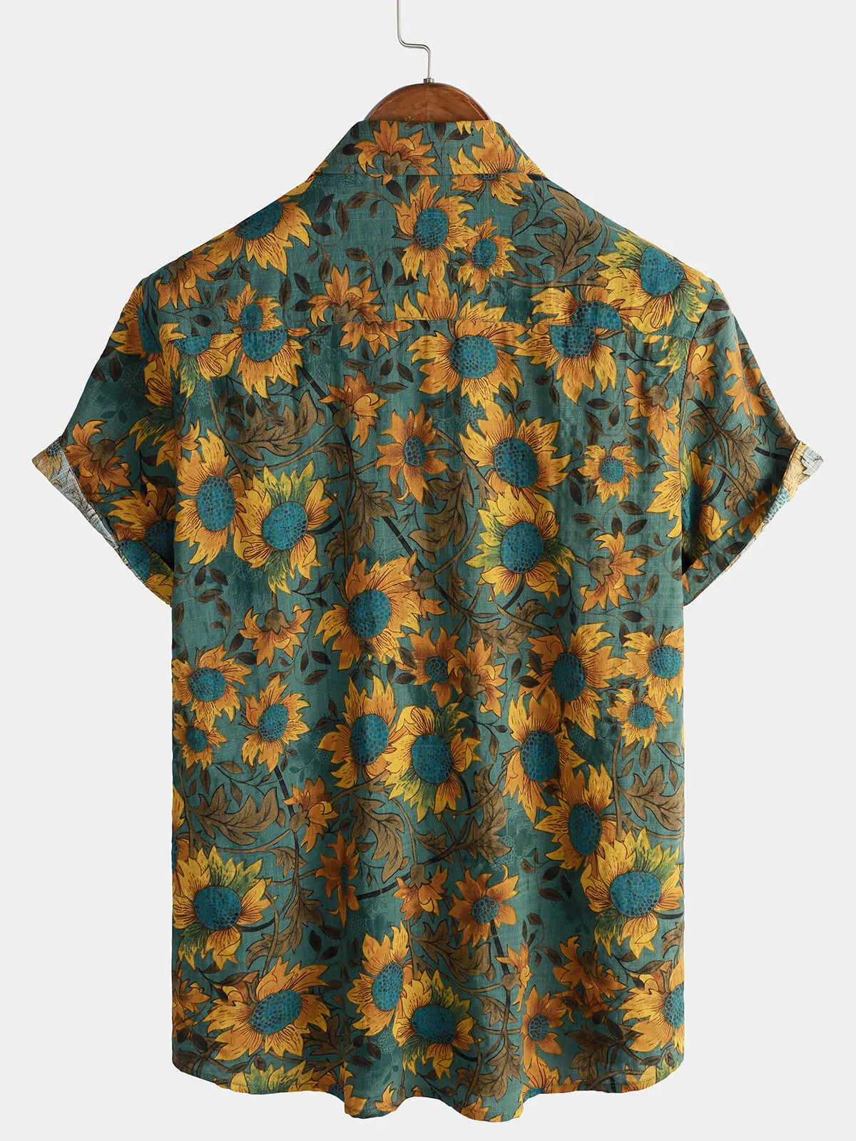 Men's Retro Sunflower Breathable Cotton Short Sleeve Summer Shirt