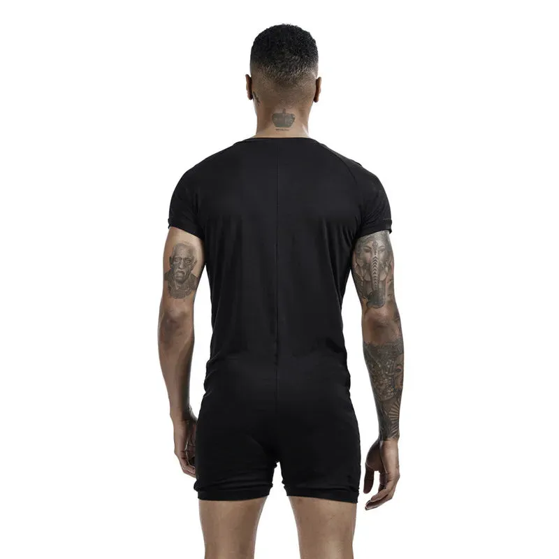 Men's Siamese Pajamas Onesies Home Clothes Super-elastic Comfortable Snap Button Jumpsuit Men Sleepwear Solid Color T-Shirts