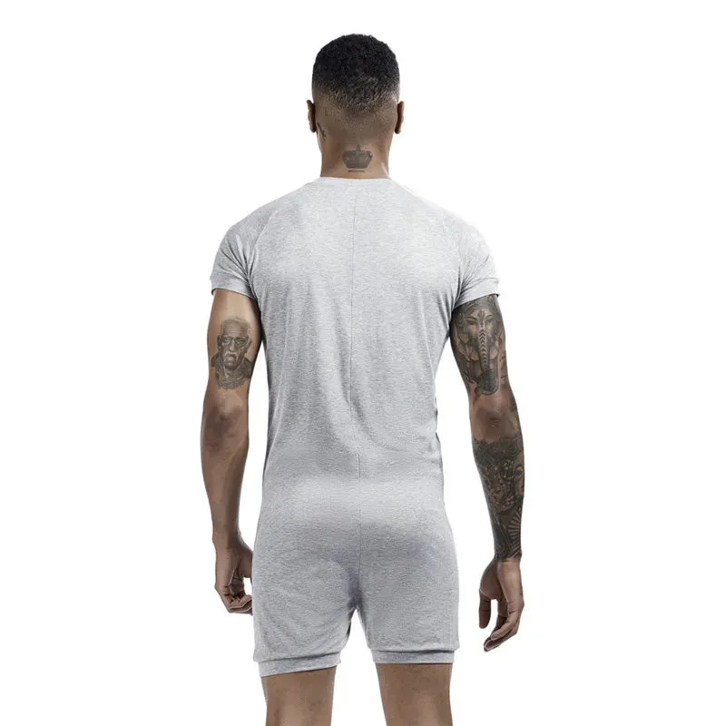 Men's Siamese Pajamas Onesies Home Clothes Super-elastic Comfortable Snap Button Jumpsuit Men Sleepwear Solid Color T-Shirts