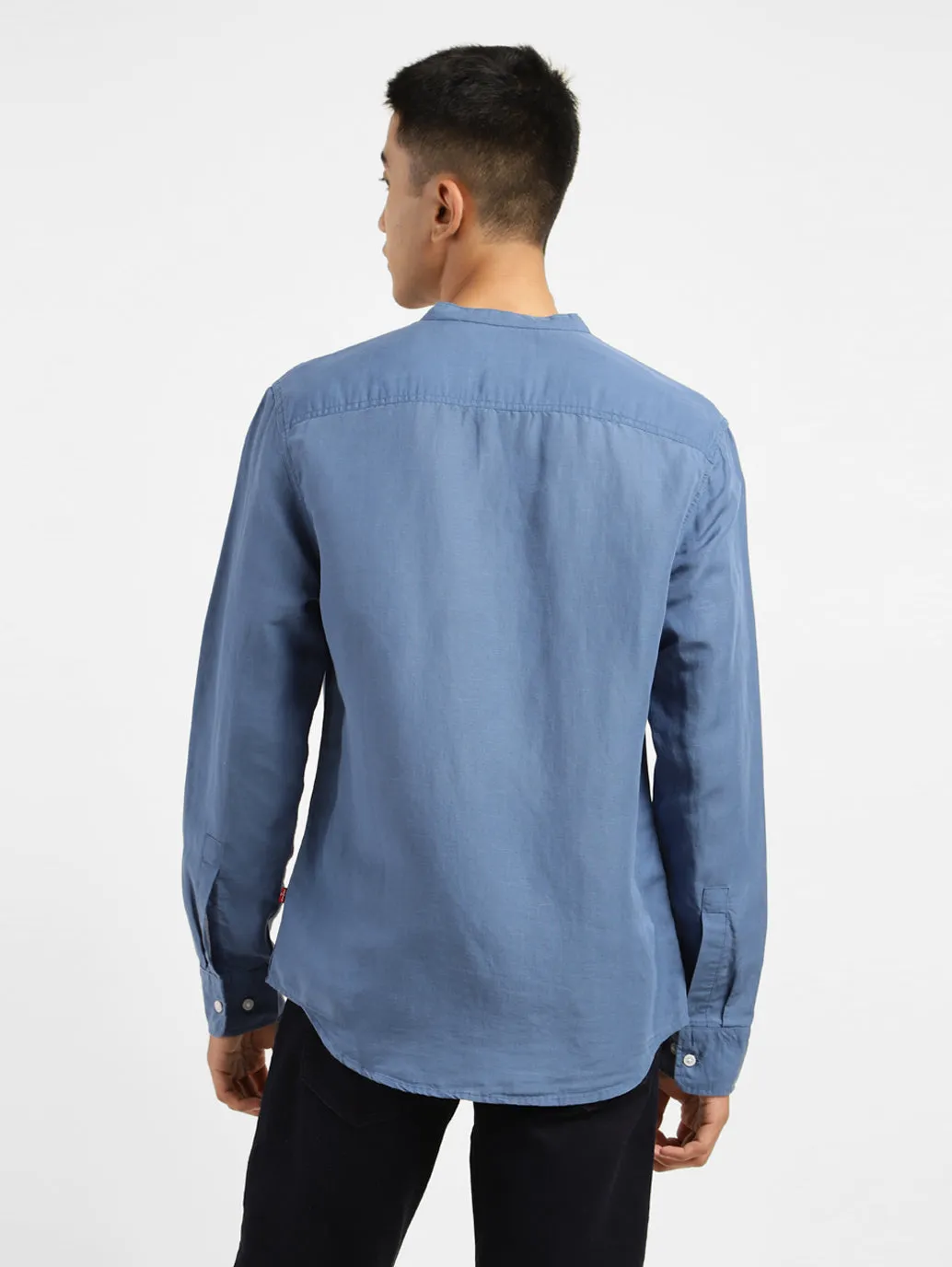 Men's Solid Band Neck Linen Shirt
