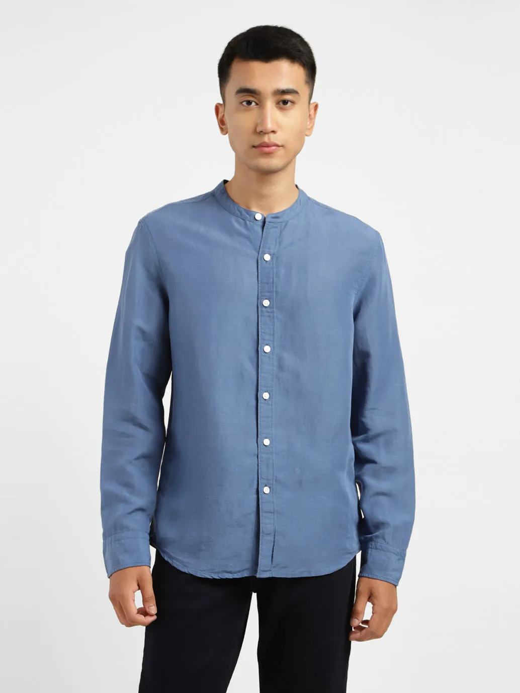 Men's Solid Band Neck Linen Shirt