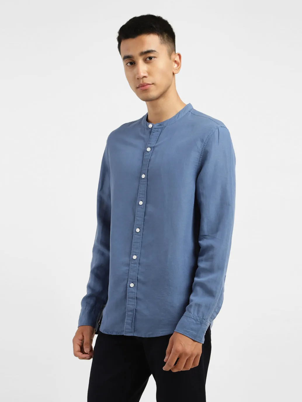 Men's Solid Band Neck Linen Shirt