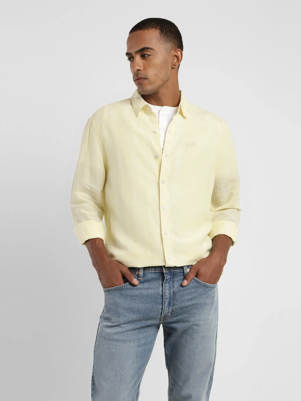 Men's Solid Spread Collar Linen Shirt
