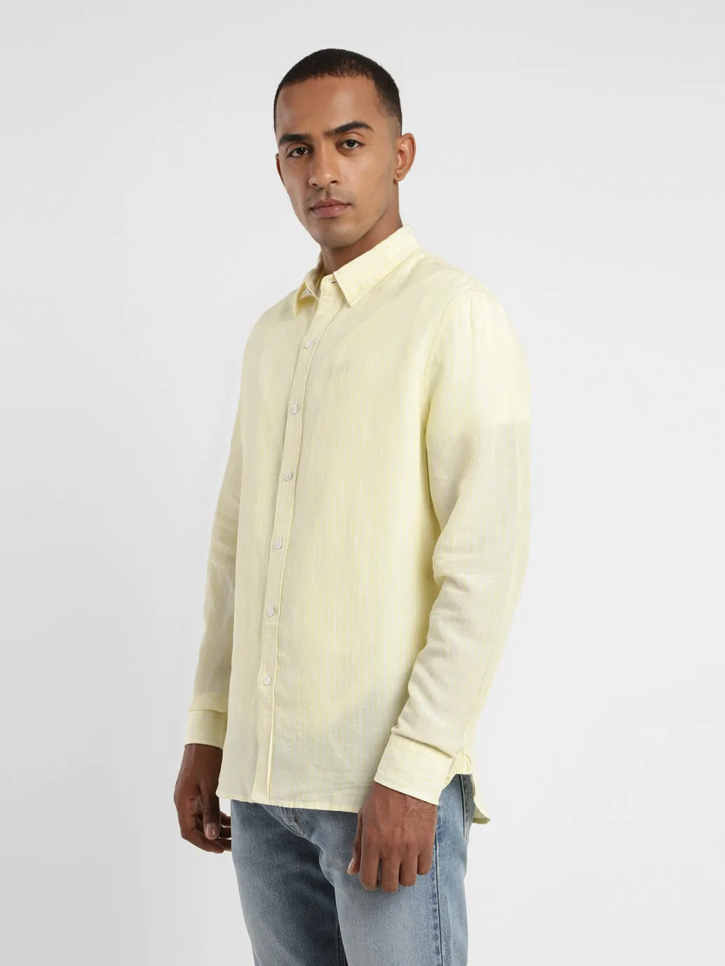 Men's Solid Spread Collar Linen Shirt