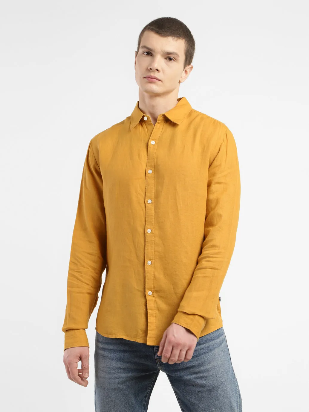 Men's Solid Spread Collar Linen Shirt