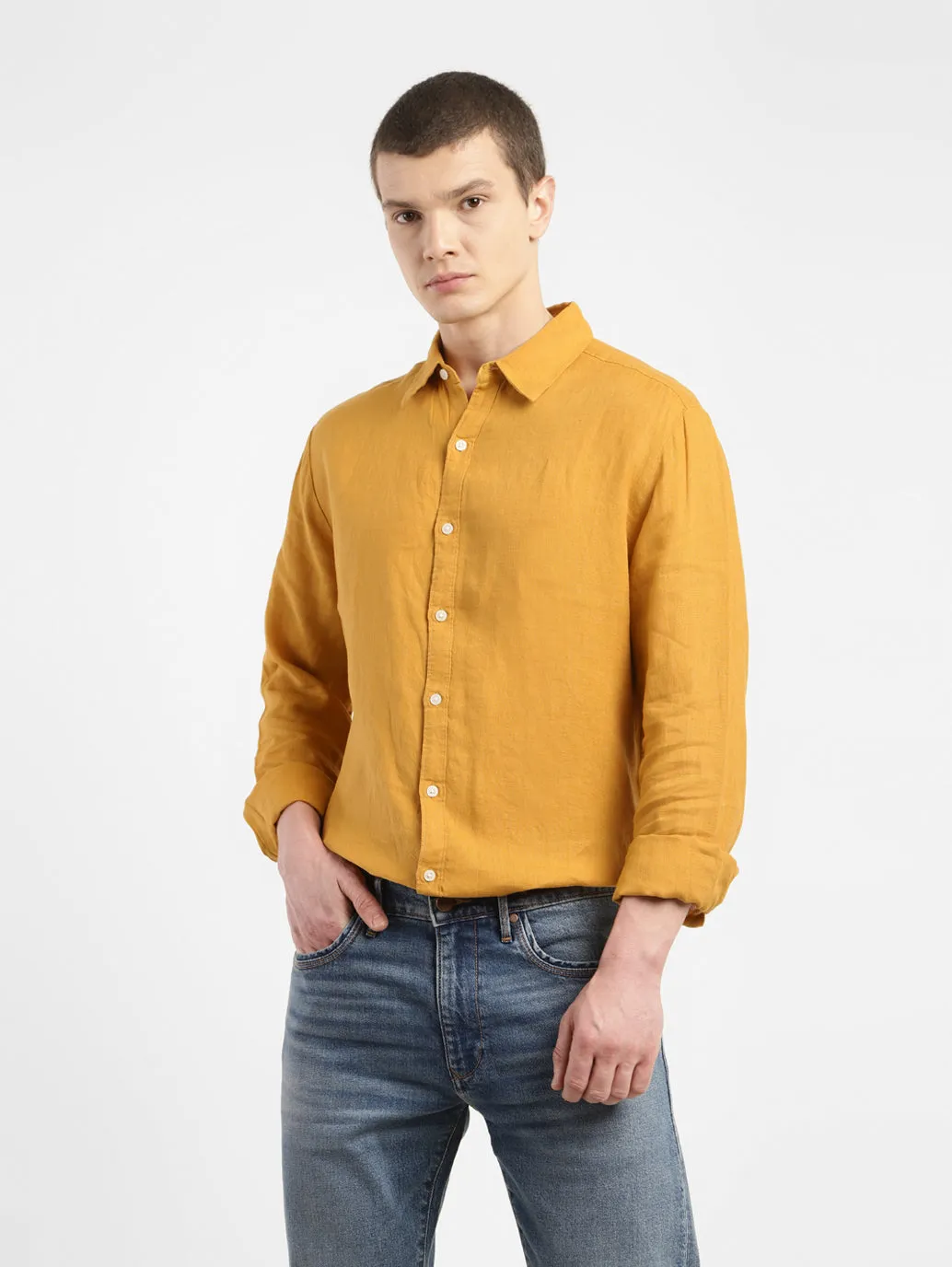 Men's Solid Spread Collar Linen Shirt