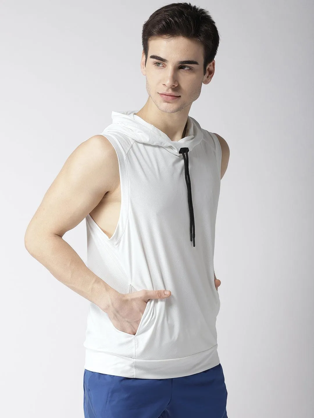 Men's Training Tank White Sleeveless Hoodie