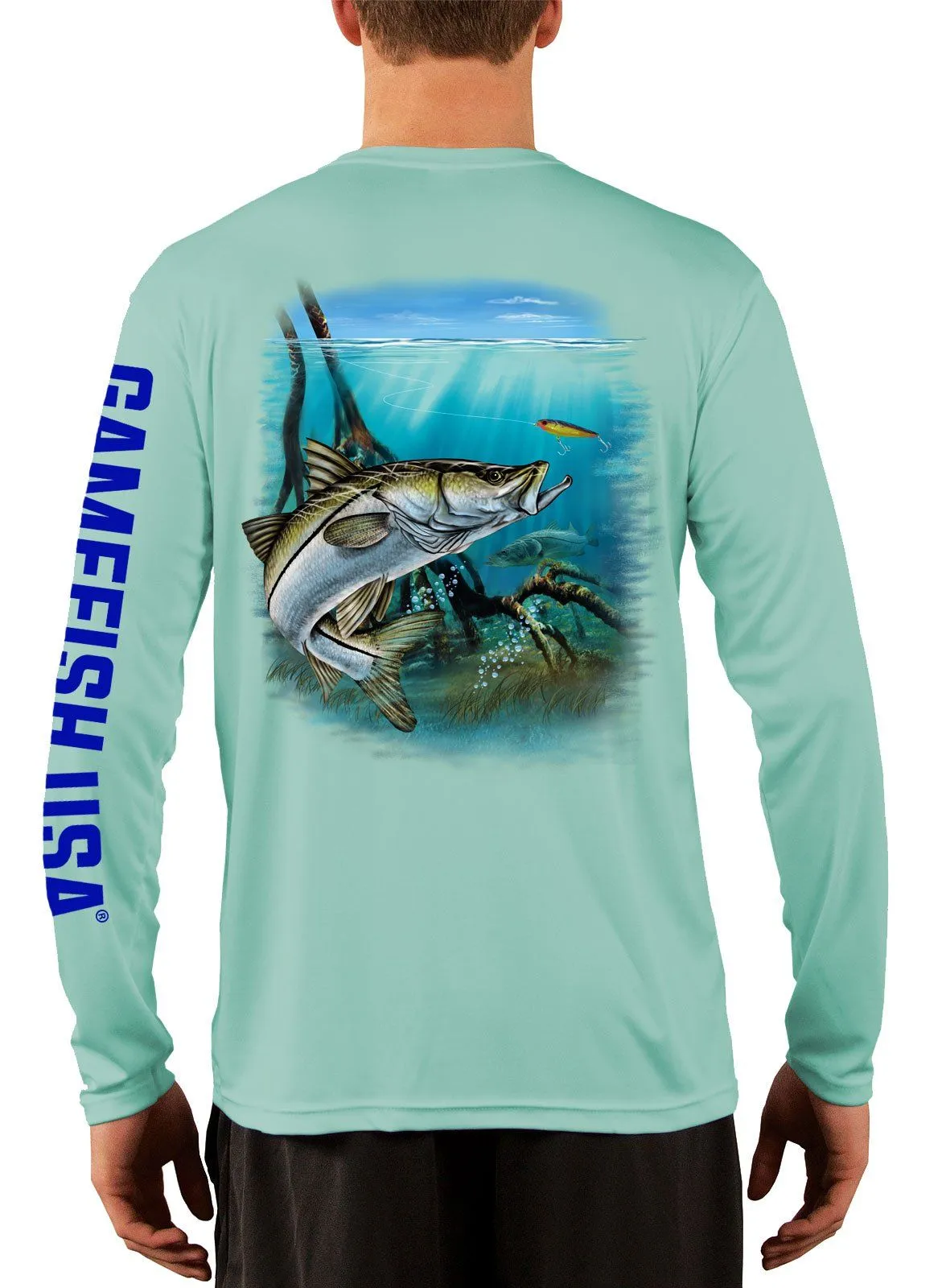 Men's UPF 50 Long Sleeve Microfiber Moisture Wicking Performance Fishing Shirt Snook
