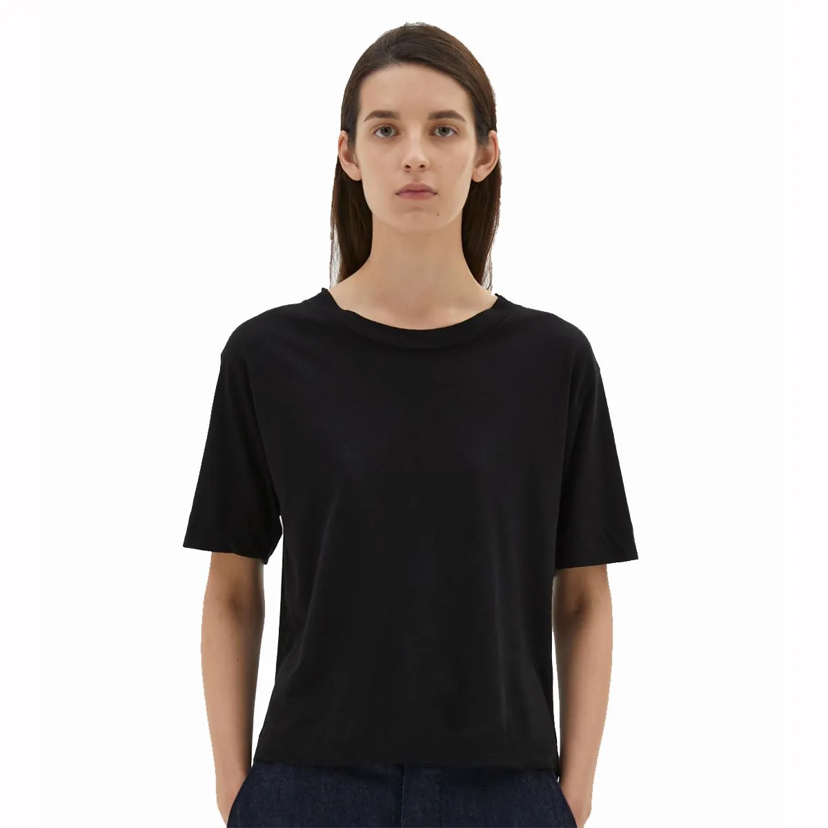 MHL W' Simple T-Shirt Cotton Linen Jersey Black