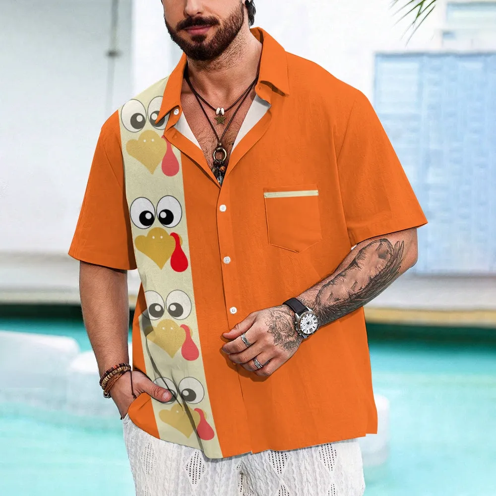 Moisture Wicking Thanksgiving Turkey Breast Pocket Bowling Shirt 2411004233