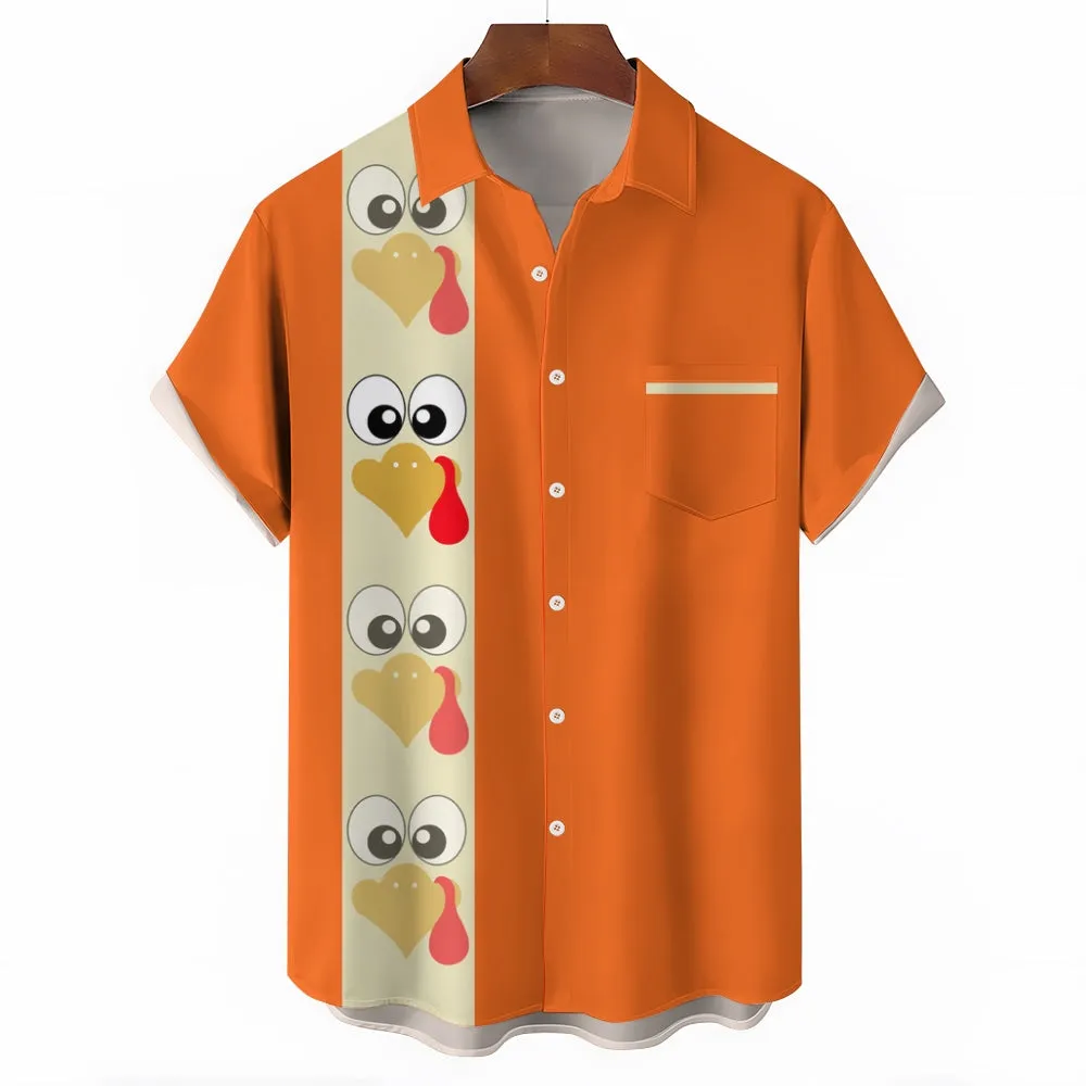 Moisture Wicking Thanksgiving Turkey Breast Pocket Bowling Shirt 2411004233